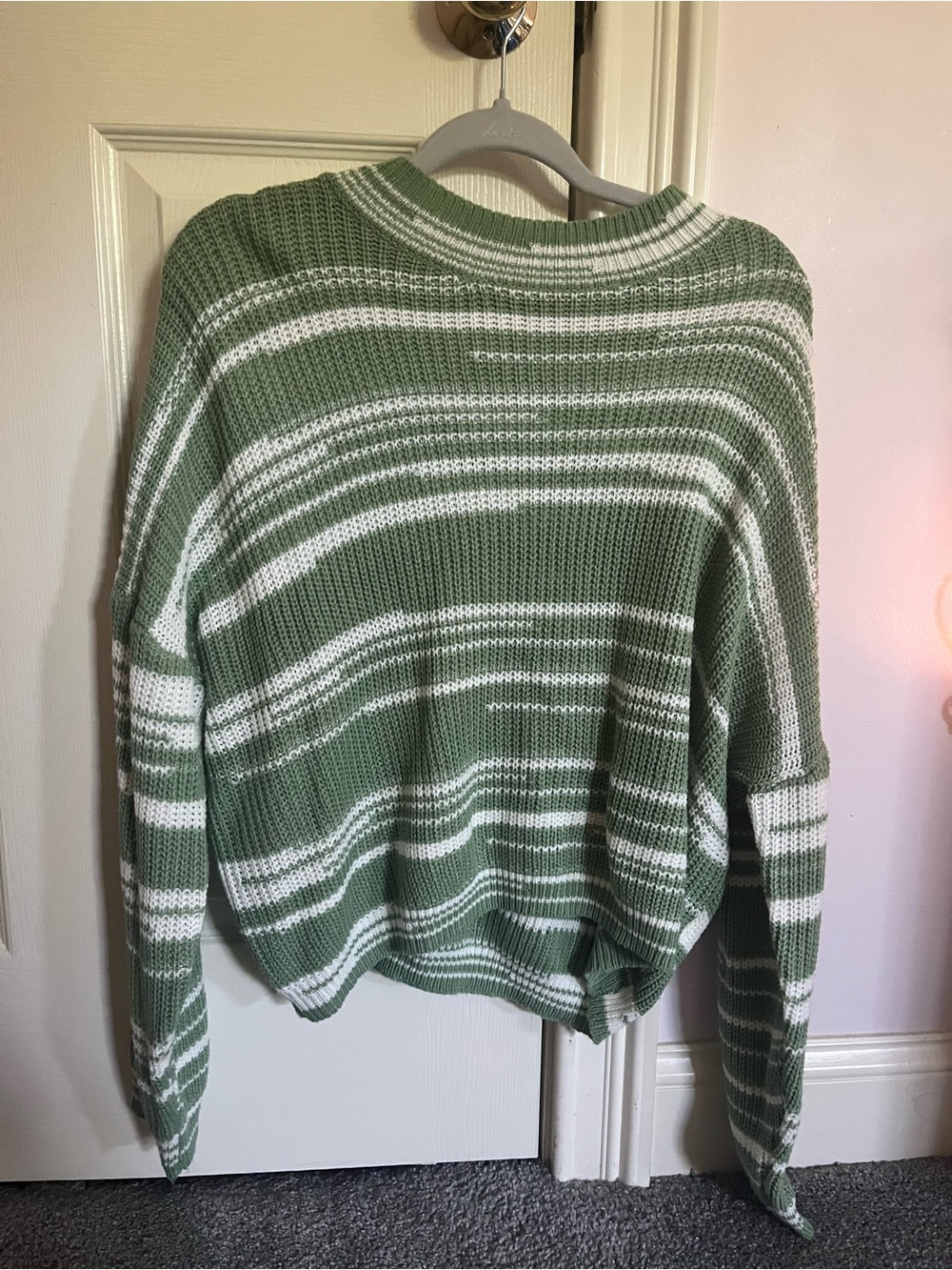 SHEIN Green and White Striped Knit Sweater